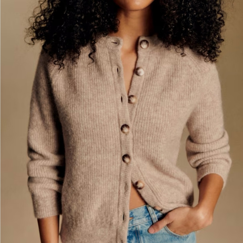 Sezane Beige Button-Up Cardigan